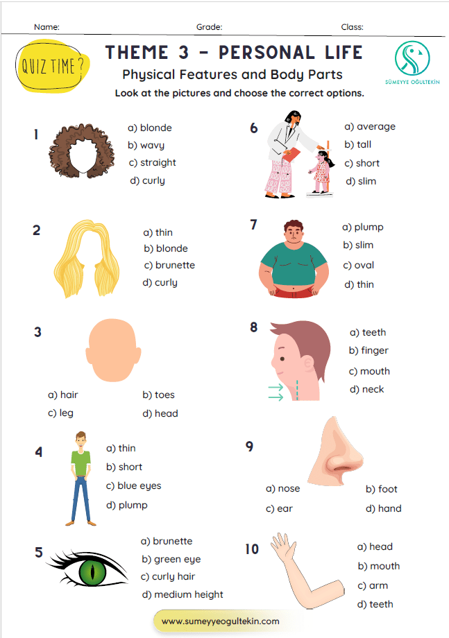 Theme 3 - Physical Features and Body Parts QUIZ